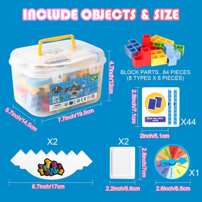 HOMELAM 64 PCS Tetra Tower Stacking Game with Storage Box, Balance Building Blocks Board Game, 2+ Players Family Games for Kids, Adults, Party, Friend