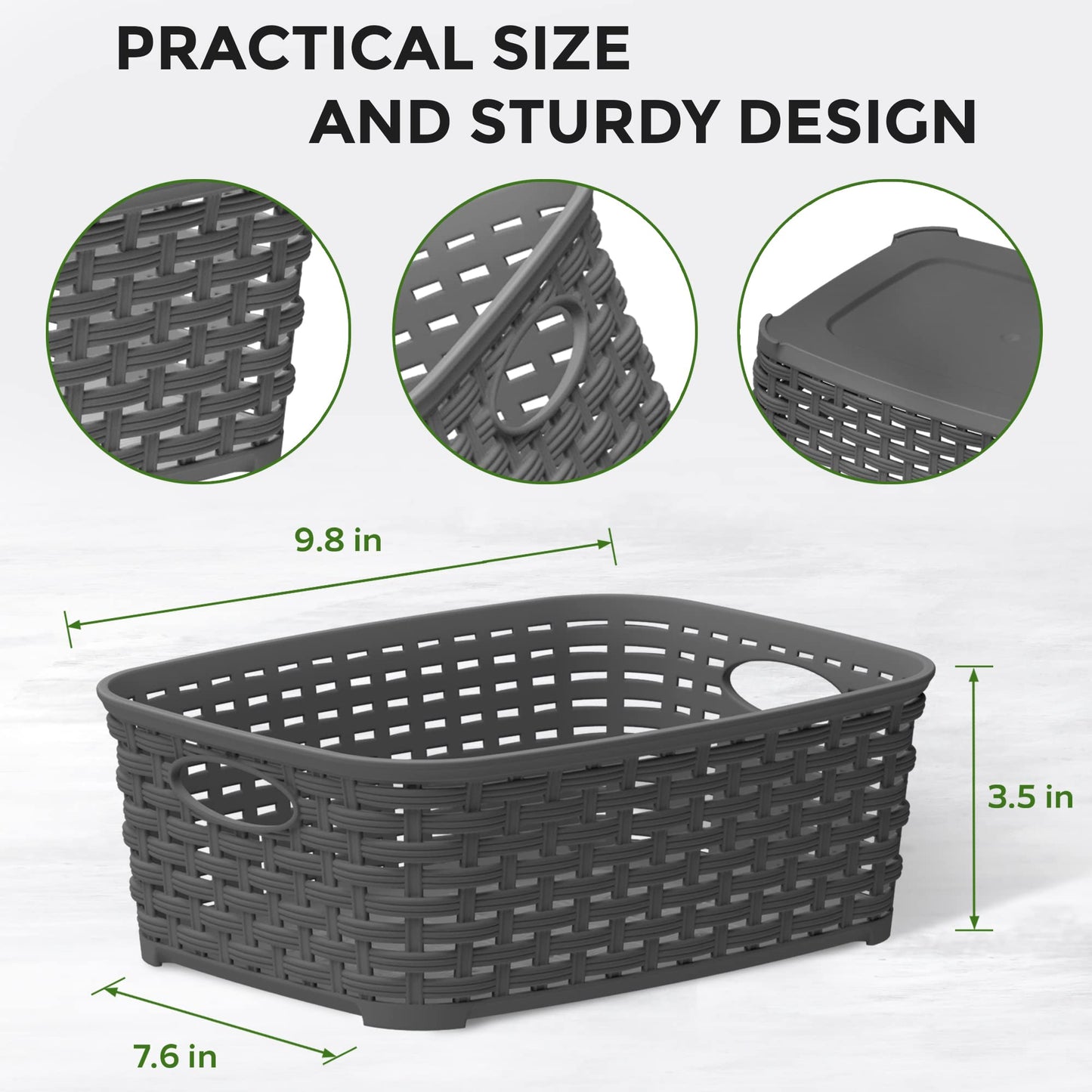 European Made Plastic Storage Bins, Heaviest Duty, Household Organizers for Bathrooms, Bedrooms, Kitchens, Laundry Room, Cabinets, Shelves, 4 Pk, Dark Grey
