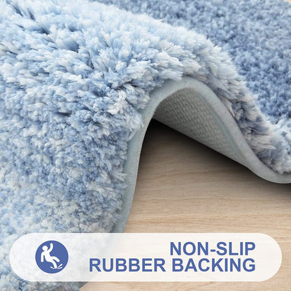 OLANLY Luxury Bathroom Rug Mat 24x16, Extra Soft and Absorbent Polyester Bath Rugs, Non-Slip Plush Shaggy Bath Carpet, Machine Wash Dry, Bath Mats for Bathroom Floor, Tub and Shower, Blue