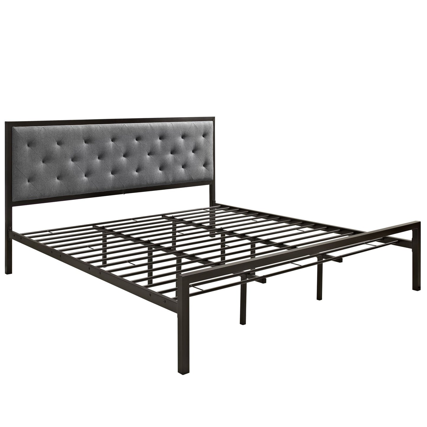 Modway Mia Upholstered Brown Gray Tufted Platform Bed With Metal Slat Support in King