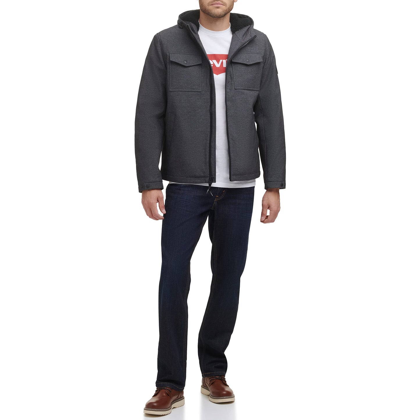Levi's Men's Soft Shell Hooded Storm Coat (Regular & Big & Tall Sizes), Graphite Heather Sherpa, S
