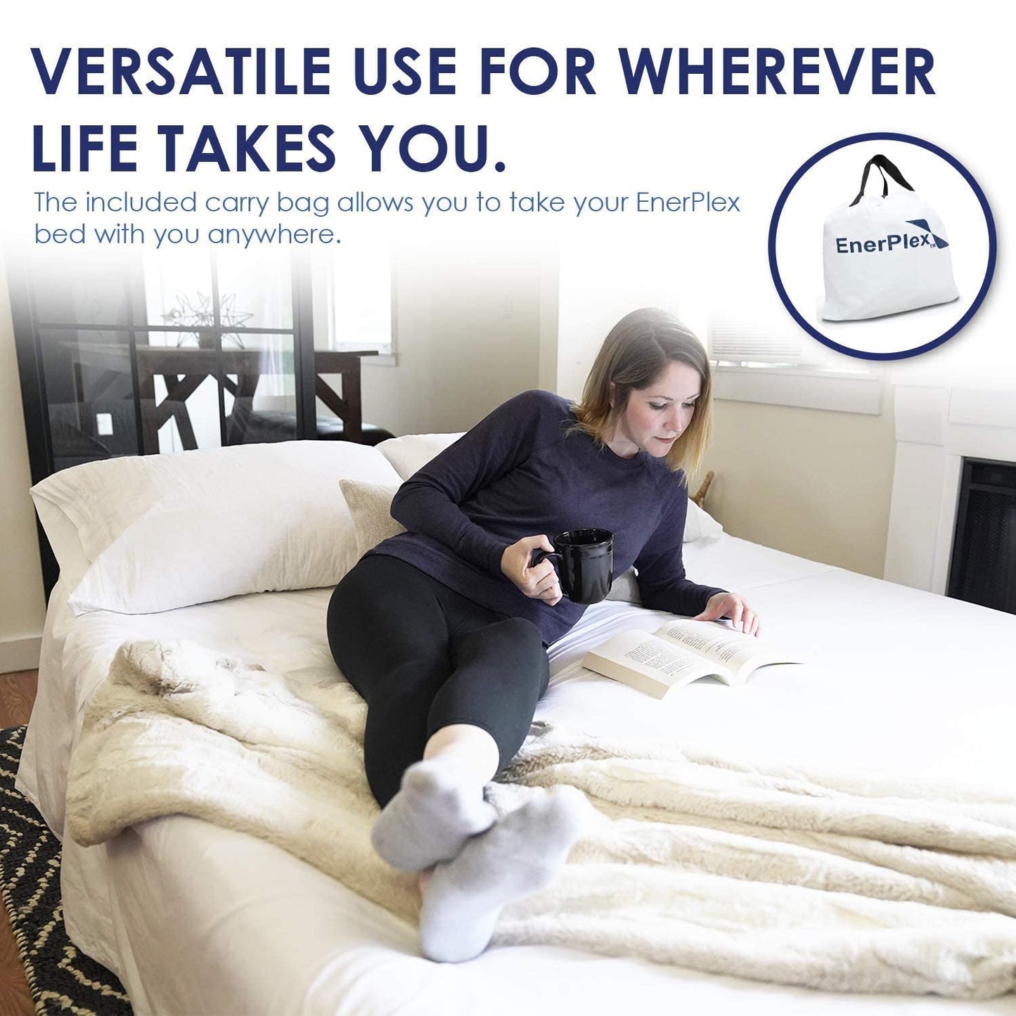 EnerPlex Twin Air Mattress with Built in Pump - 13" Luxury Size Self-Inflating Blow Up Mattress with Neck Support - Inflatable Air Bed for Portable Travel & Home Use (Blue/White)