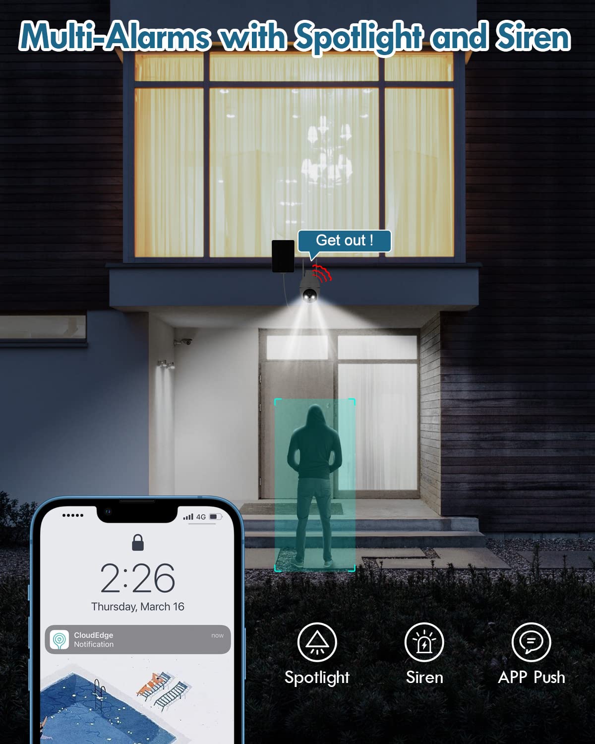 Recacam Solar Security Cameras Wireless Outdoor, 2K PTZ Solar Cameras for Home Security, 2.4G Wi-Fi Outdoor Camera Wireless with PIR, 2-Way Talk, IP65, 4dbi, Spotlight/Siren, Color Night Vision