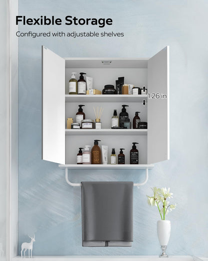 Bathroom Wall Cabinet Storage Cabinet Above Toilet, Bathroom Cabinet with Gold Decoration, Adjustable Shelves, Medicine Cabinet, and Space Saving Medicine Cabinet in The Living Room Cabinet White