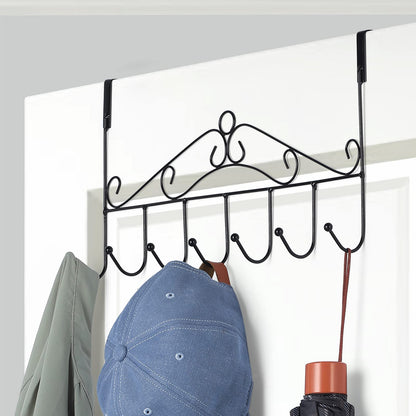 4 Pack Over The Door Hooks Hanger,Over The Door Towel Rack Coat Rack with 7 Hooks, Metal Hanging Organizer for Clothes Coat Hat Towel Bedroom Bathroom, Black