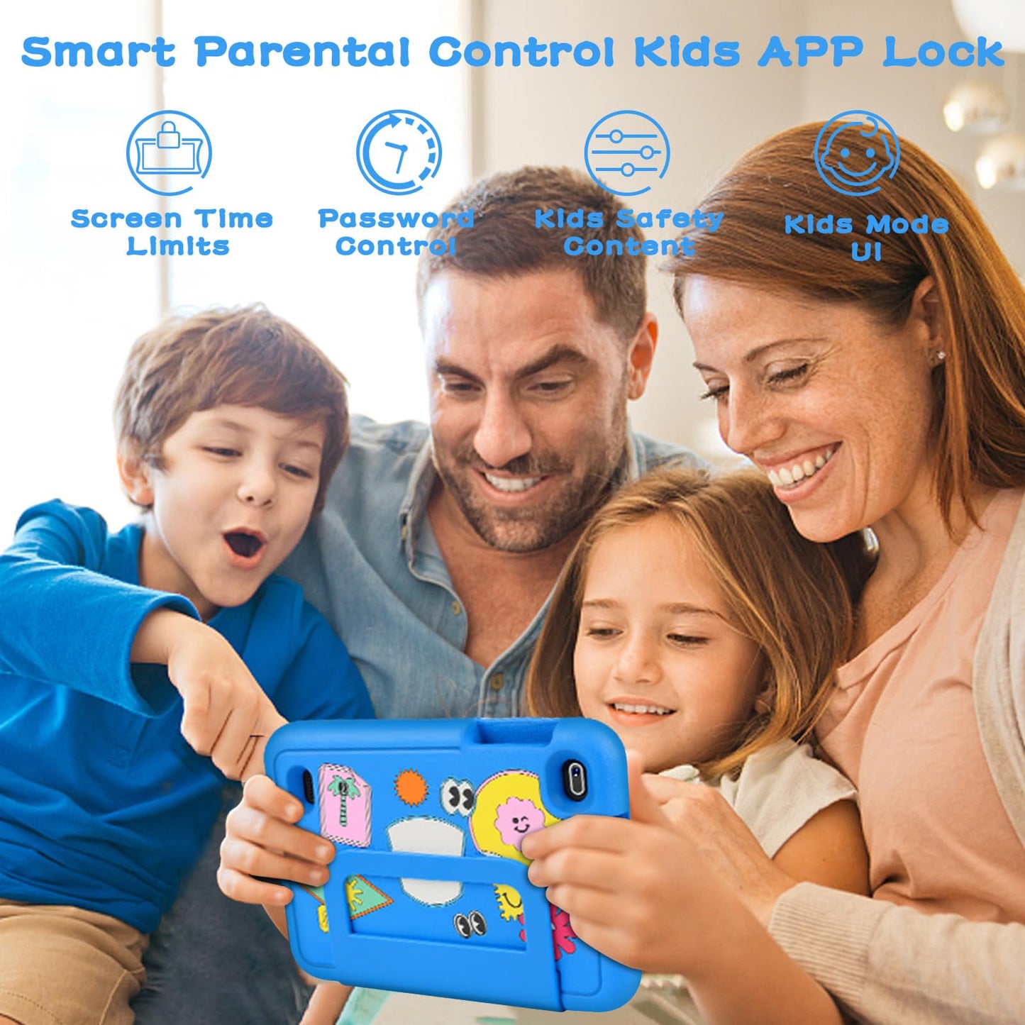Oangcc Kids Tablet 7 Inch FHD Android 13 Children's Tablet, Wi-Fi 6, Bluetooth 5.0, 7GB RAM+ 64GB ROM (TF 512GB/1TB) | 3500mAh | 1024 x 600 Pixels | Child Proof Eva Case Tablet - Blue
