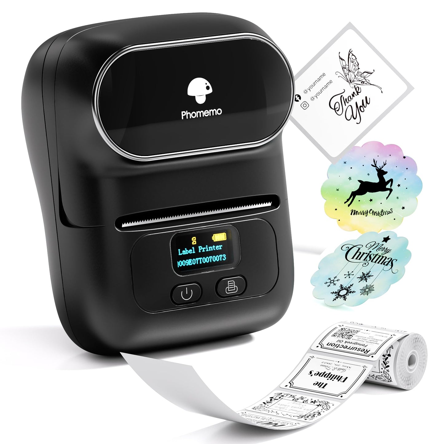 Phomemo M110 Label Makers - Barcode Label Printer Bluetooth Portable Thermal Printer for Small Business, Address, Logo, Clothing, Mailing, Sticker Printer for Phones & PC, Black