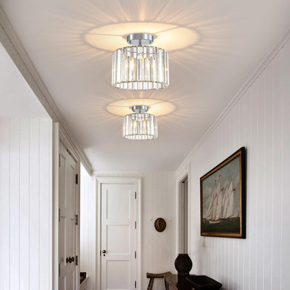 TSMKLEDAN Semi Flush Mount Ceiling Light, Modern Crystal Ceiling Light Fixture, 9.5 Inch Small Crystal Chandeliers for Living Room Hallway Bedroom Kitchen Porch Entryway with E26 Base, Silver