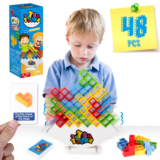 HOMELAM 48 PCS Tetra Tower Stacking Game, Building Balance Blocks Board Game, 2+ Players Family Games for Kids, Adults, Party, Friends, Team, Travel