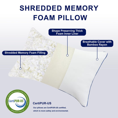 CHUN YI Shredded Memory Foam Pillows King Size Set of 2, Bed Pillows for Sleeping 2 Pack for Back Stomach Side Sleepers, Firm Pillows with Removable Cover from Bamboo Rayon 20x36 in