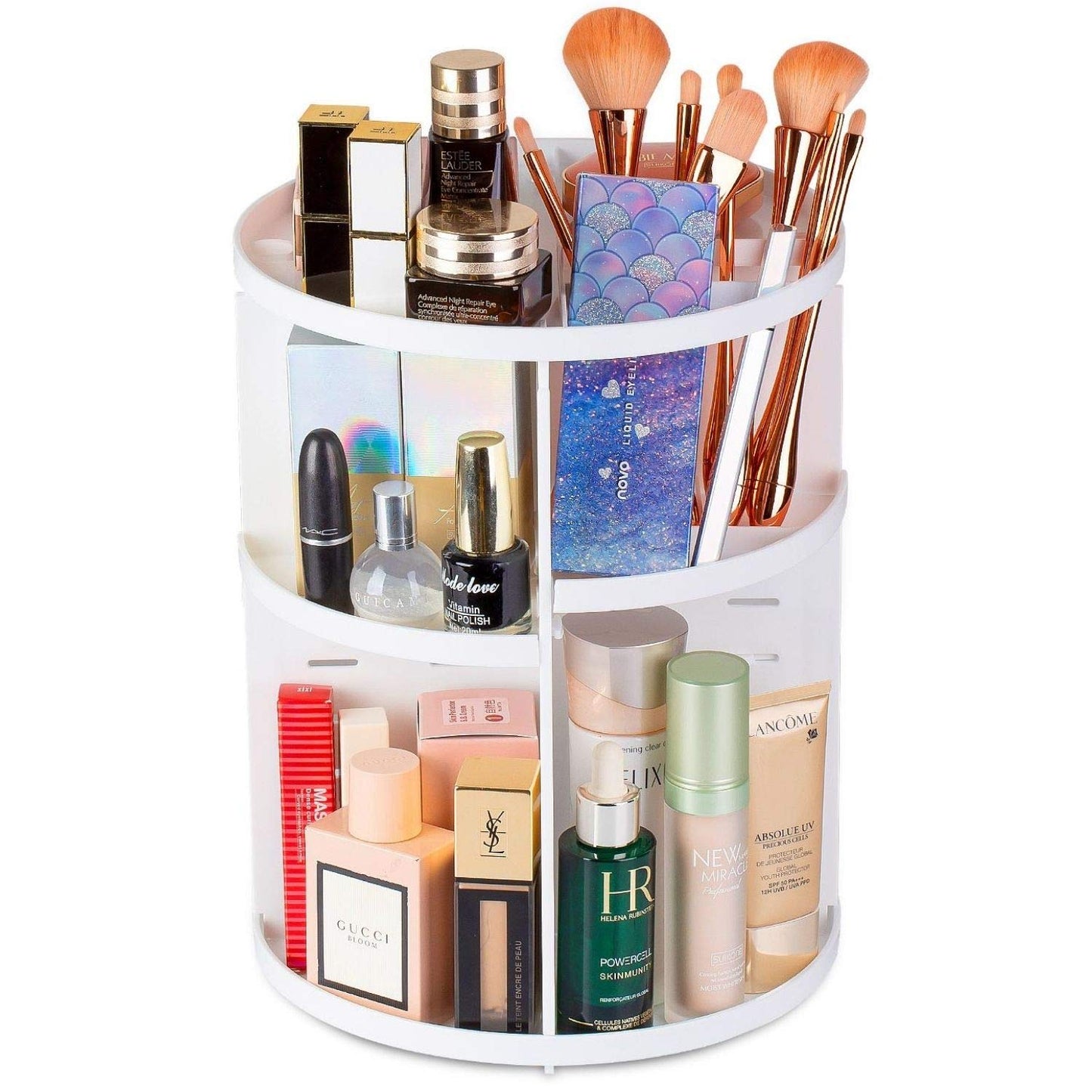 UPDATE: DEAD! EYCIO 360 Rotating Makeup Organizer, Makeup Spinning Organizer Rotating Organizer Desk for White Makeup Holder Lazy Susan Organizer Dresser White Makeup Holder- 7 Adjustable Layers with 4 Trays