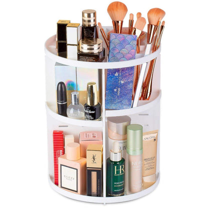 UPDATE: DEAD! EYCIO 360 Rotating Makeup Organizer, Makeup Spinning Organizer Rotating Organizer Desk for White Makeup Holder Lazy Susan Organizer Dresser White Makeup Holder- 7 Adjustable Layers with 4 Trays