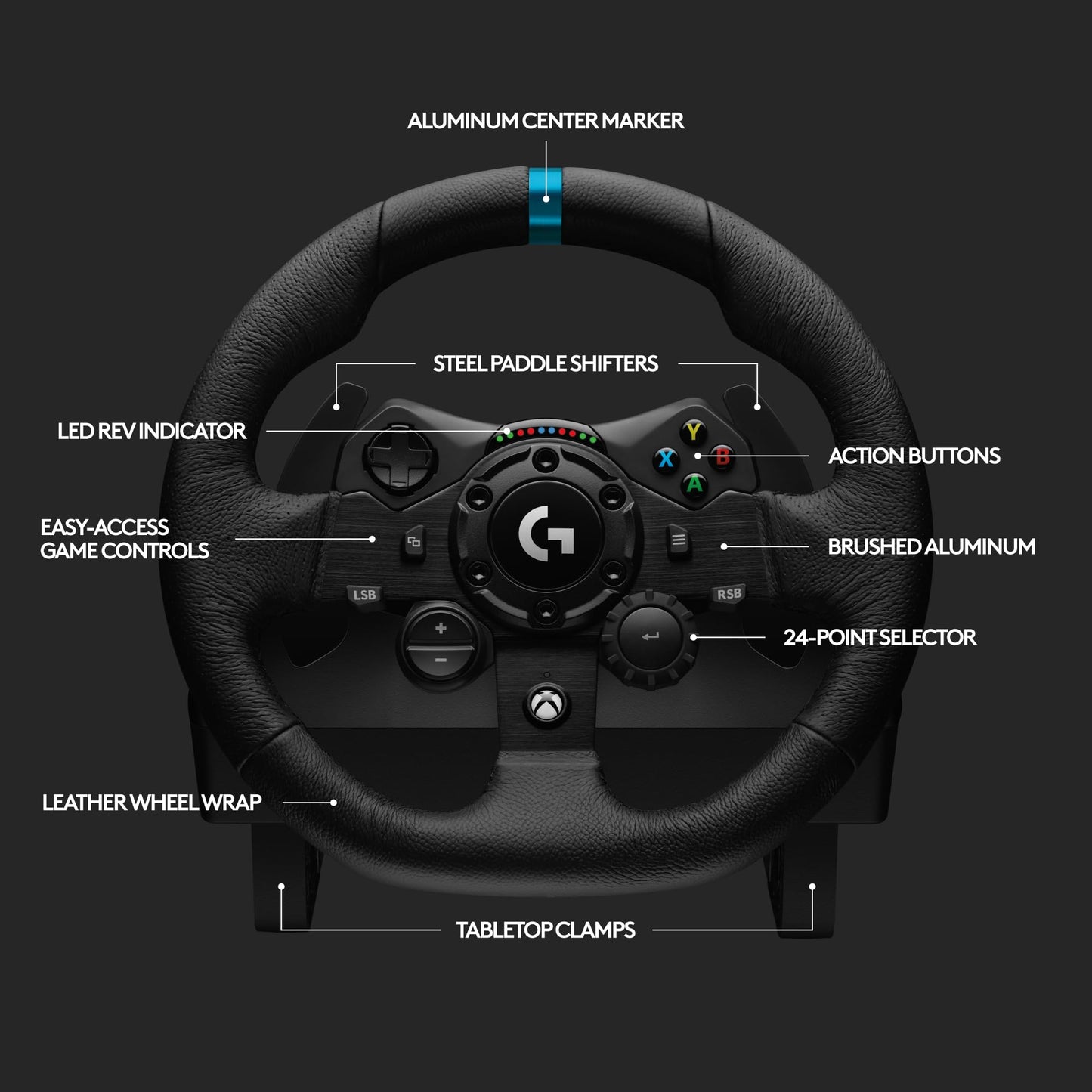 Logitech G923 Racing Wheel and Pedals for Xbox Series X|S, Xbox One and PC featuring TRUEFORCE up to 1000 Hz Force Feedback, Responsive Pedal, Dual Clutch Launch Control, and Genuine Leather Wheel Cover