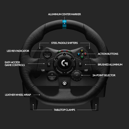 Logitech G923 Racing Wheel and Pedals for Xbox Series X|S, Xbox One and PC featuring TRUEFORCE up to 1000 Hz Force Feedback, Responsive Pedal, Dual Clutch Launch Control, and Genuine Leather Wheel Cover