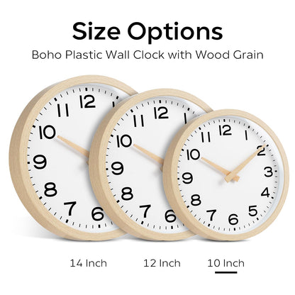 AKCISOT Wall Clock,Boho Kitchen 10 Inch Wall Clocks Battery Operated Non Ticking,Silent Modern Clock Decorative for Bedroom,Office,Bathroom,Living Room,Home (Wood Grain)