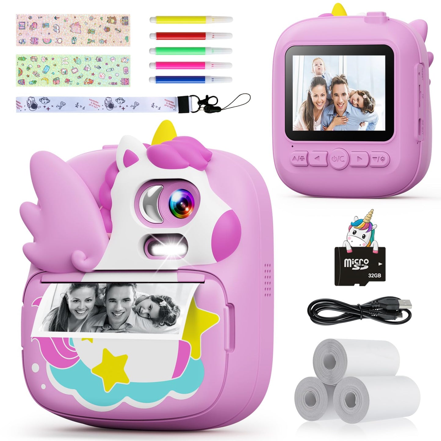 CAMCLID Kids Camera Instant Print, 12MP & 1080P Instant Camera for Kids with 32G SD Card & Print Paper, Selfie Digital Video Camera for Toddler,Christmas Birthday Gifts for Girls Boy Age 3-12 (Purple)