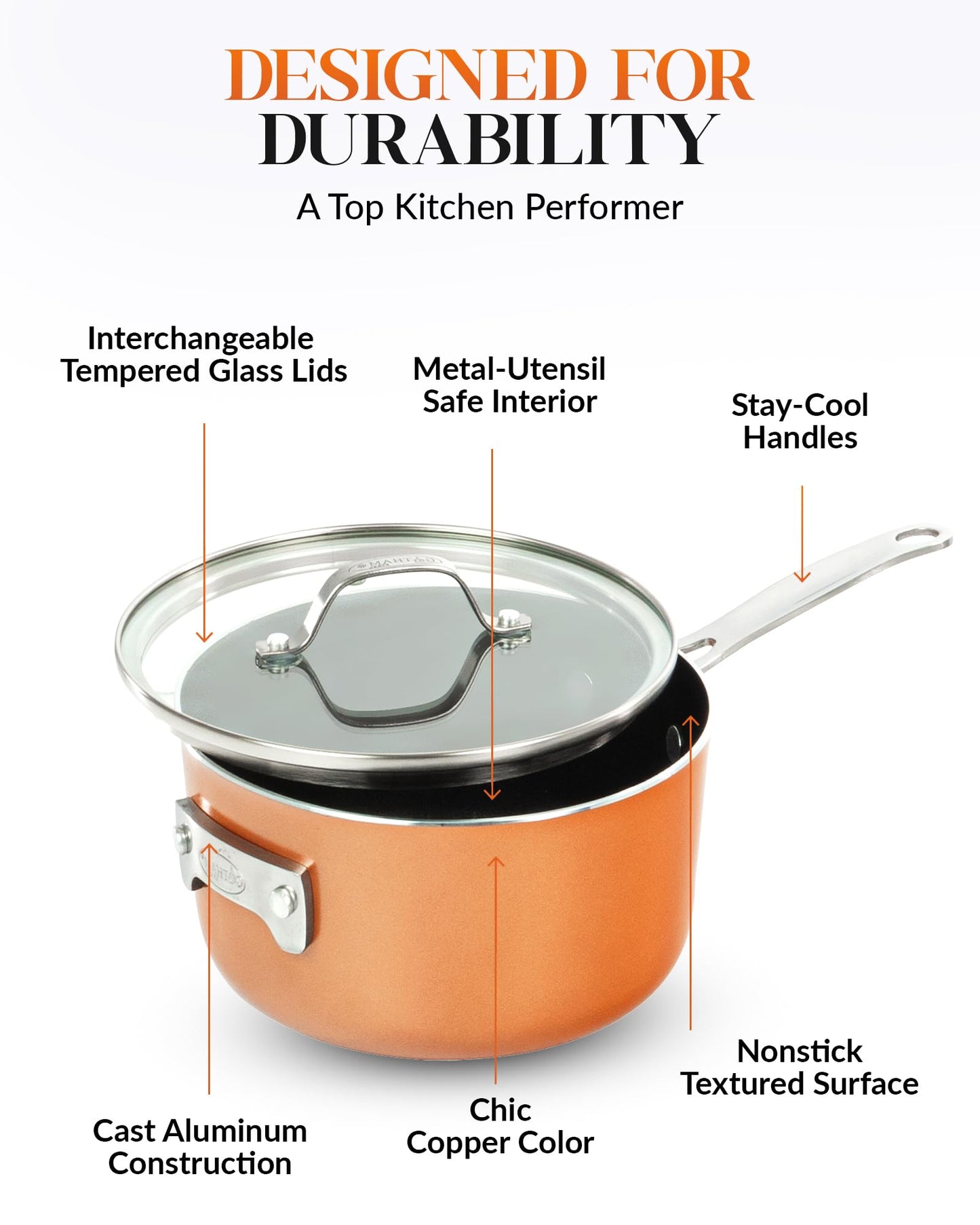 Gotham Steel 10 Pc Copper Pots and Pans Set Non Stick Cookware Set, Kitchen Cookware Sets, Pot and Pan Set, Pot Set, Space Saving Pots and Pans Set with Lids, Induction Cookware Set, Dishwasher Safe