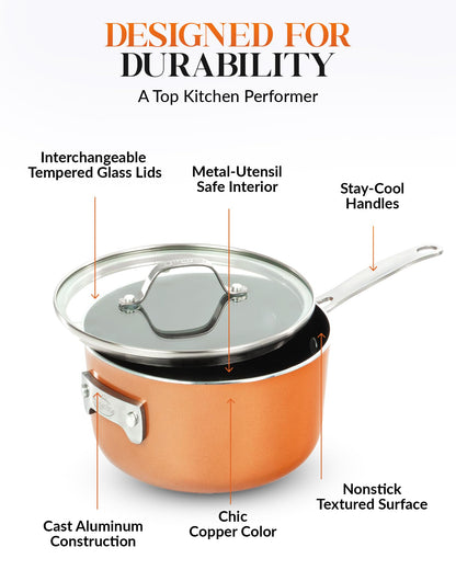 Gotham Steel 10 Pc Copper Pots and Pans Set Non Stick Cookware Set, Kitchen Cookware Sets, Pot and Pan Set, Pot Set, Space Saving Pots and Pans Set with Lids, Induction Cookware Set, Dishwasher Safe