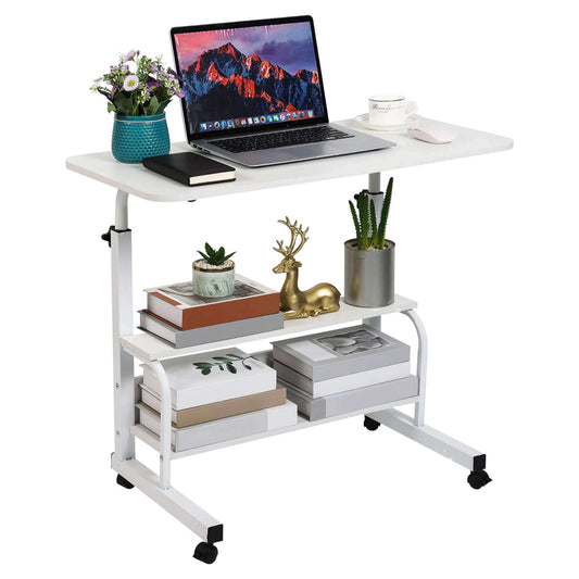 Bedroom Bedside Storage Rack Table Small Spaces Home Office Desk Height Adjustable Home Office Desk Multifunctional Table with Wheels Minimalist Portable Laptop Gaming Desk Size 15.7*31.5 Inch White