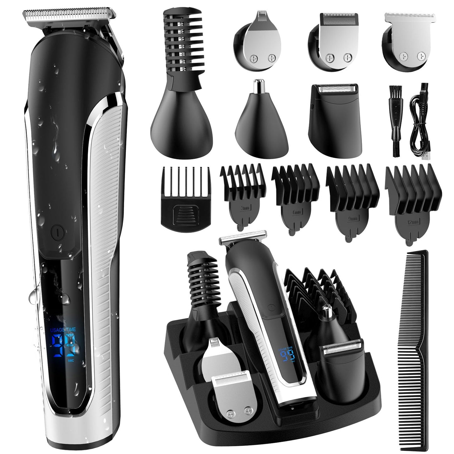 Lopeie Beard Trimmer for Men, All in One Mens Beard Grooming Kit, IPX7 Washable Hair Clippers for Beard, Face, Nose Hair Trimmer Body Shavers, Hair Clippers Electric Razor for Men Gifts