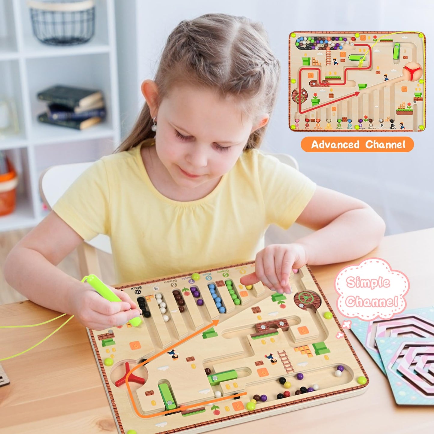 Qudamah Magnetic Color and Number Maze,Montessori Board Toys for Kids Age 3+ Preschooler Educational Counting Matching Wooden Board Motor Skills Learning Toys Boys Girls