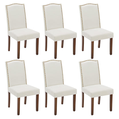 DUMOS Dining Chairs Set of 6, Fabric Dining Room Chairs, Upholstered Parsons Chairs with Nailhead Trim and Wood Legs, Kitchen Side Chair for Living Room,Bedroom, Kitchen, Beige