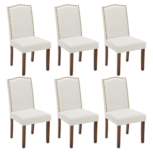 DUMOS Dining Chairs Set of 6, Fabric Dining Room Chairs, Upholstered Parsons Chairs with Nailhead Trim and Wood Legs, Kitchen Side Chair for Living Room,Bedroom, Kitchen, Beige