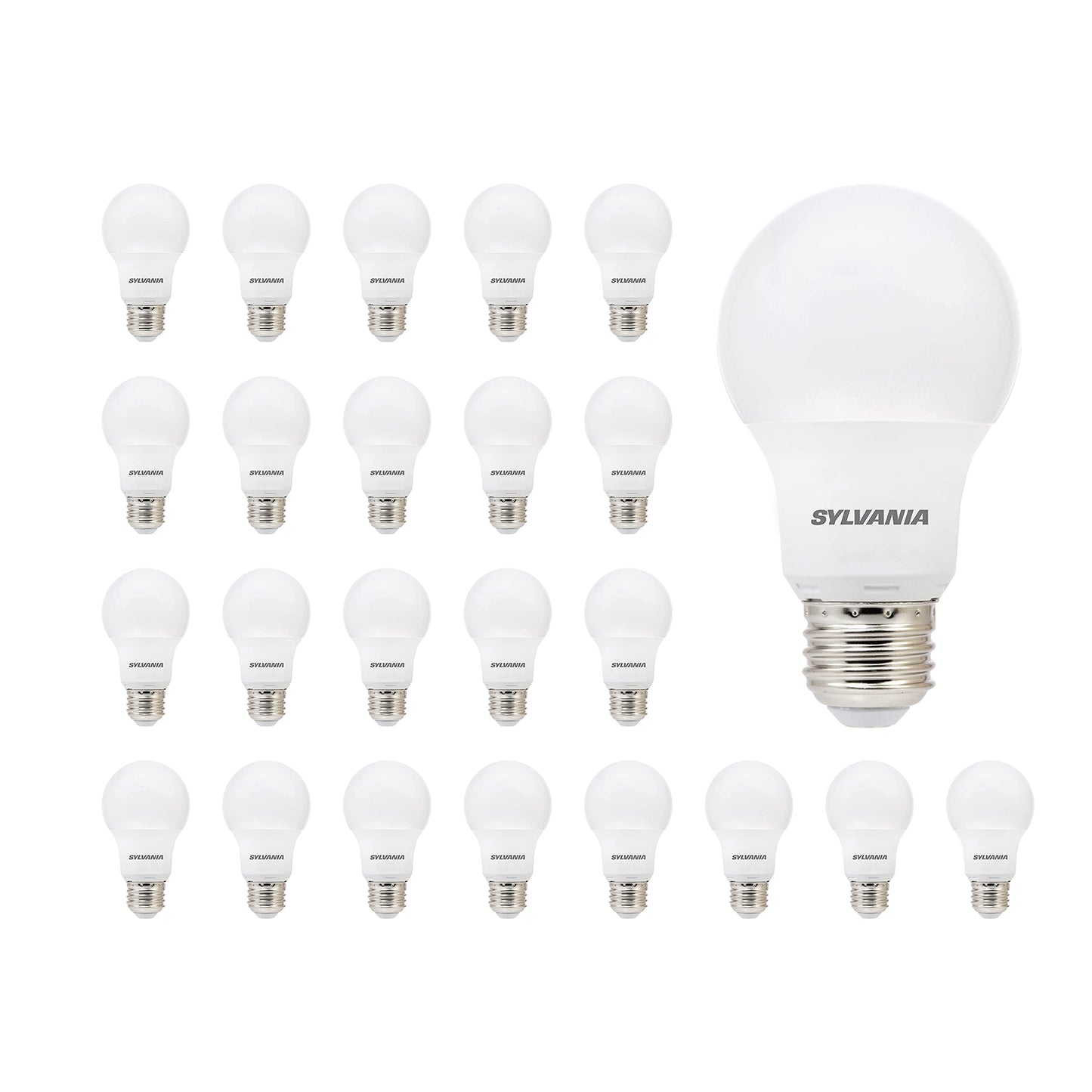 SYLVANIA LED A19 Light Bulb, 60W Equivalent, Efficient 9W, CEC Compliant, 10 Year, Non-Dimmable, 2700K, 800 Lumens, 90 CRI, Soft White - 24 Pack (Package May Vary)
