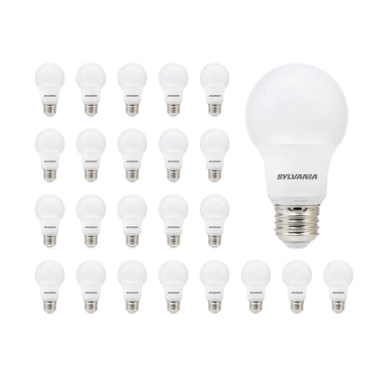 SYLVANIA LED A19 Light Bulb, 60W Equivalent, Efficient 9W, CEC Compliant, 10 Year, Non-Dimmable, 2700K, 800 Lumens, 90 CRI, Soft White - 24 Pack (Package May Vary)