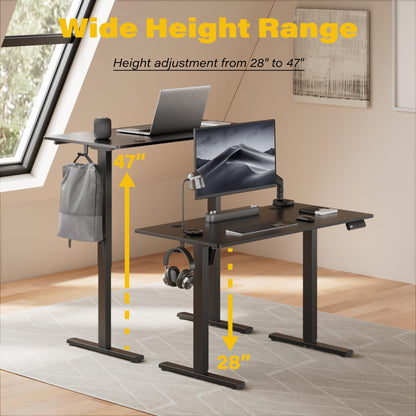 UPGRAVITY Height Adjustable Electric Standing Desk, 48 x 24 Inches Ergonomic Stand up Table, Sit Stand Home Office Desk with Splice Board, Black Frame/Black Top (Black, 48 inches)