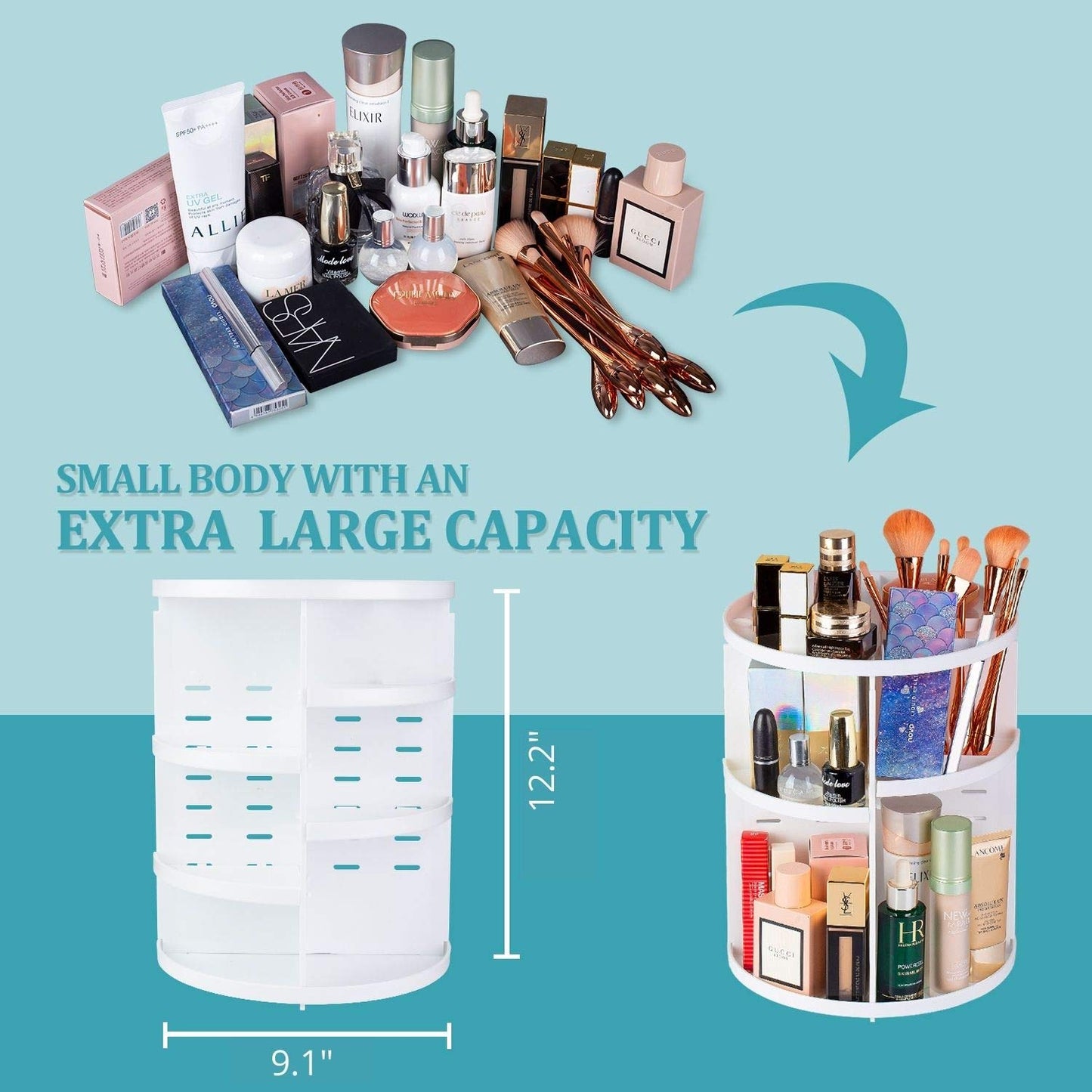 UPDATE: DEAD! EYCIO 360 Rotating Makeup Organizer, Makeup Spinning Organizer Rotating Organizer Desk for White Makeup Holder Lazy Susan Organizer Dresser White Makeup Holder- 7 Adjustable Layers with 4 Trays