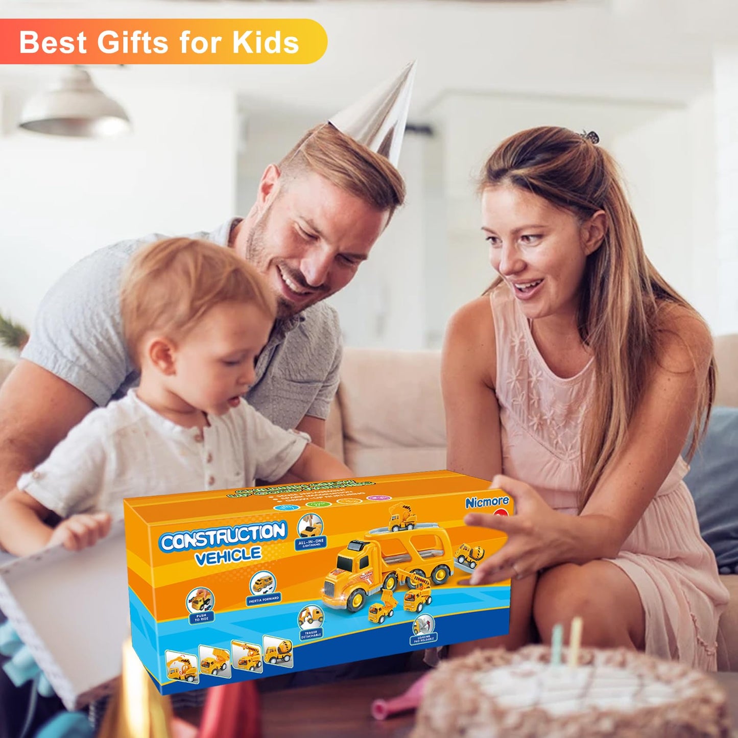 Nicmore Kids Toys Car for Boys: Toy Trucks for 2 3 4 5 6 Year Old Boys Girls | Toddler Toys 5 in 1 Carrier Vehicle Construction Toys for Kids Age 2-3 2-4 3-5 | Birthday Party Boy Gifts for Kids
