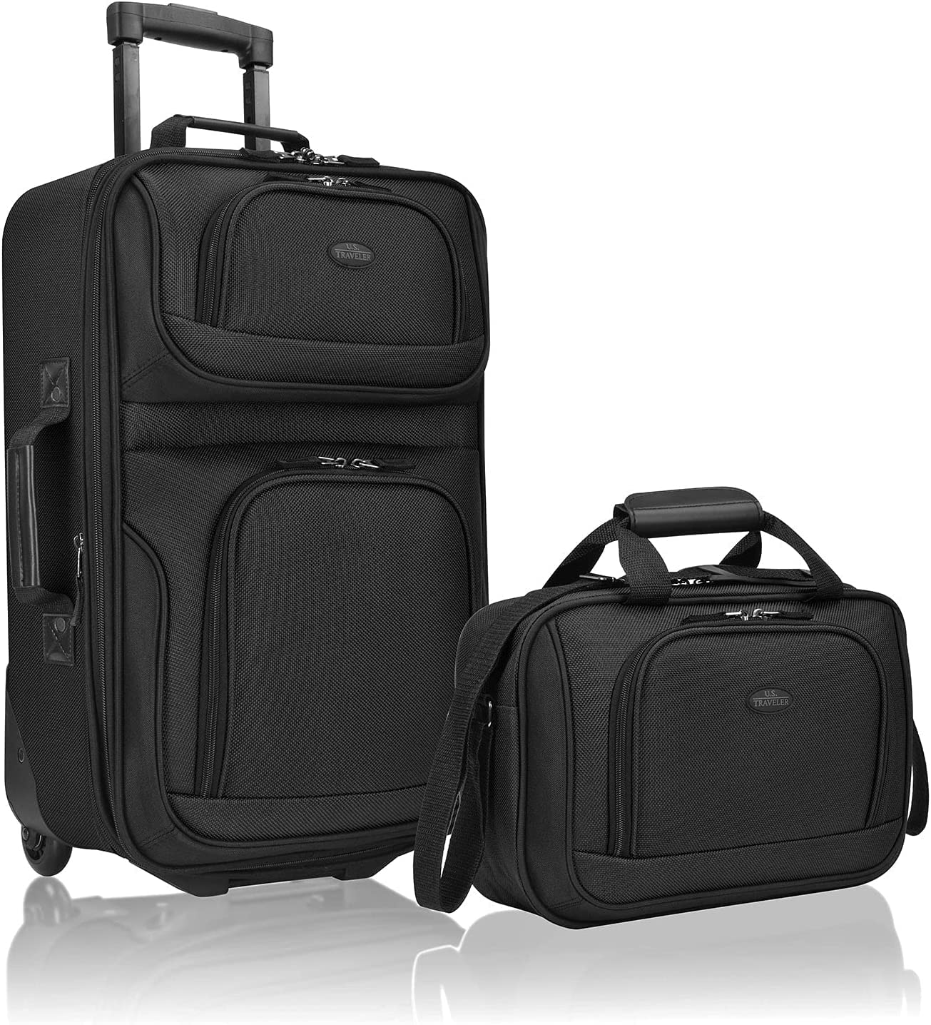U.S. Traveler Rio Rugged Fabric Expandable Carry-on Luggage Set, Black, 2 Wheel, Set of 2