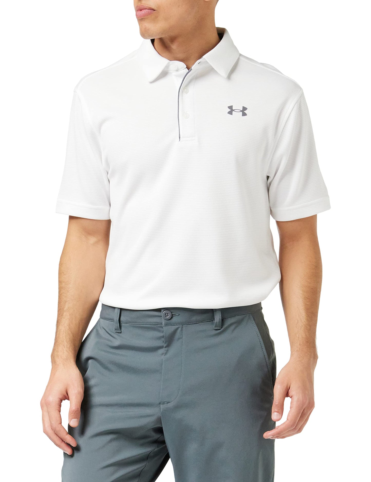 Under Armour Men's Tech Golf Polo, White (100)/Graphite, Large Tall