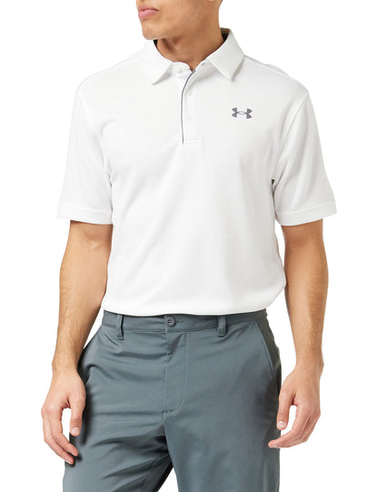 Under Armour Men's Tech Golf Polo, White (100)/Graphite, Large Tall