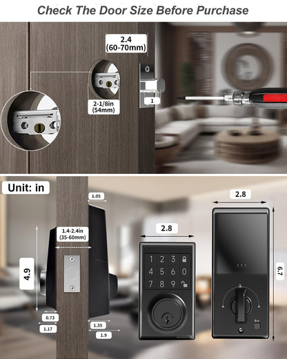 Smart Front Door Lock Set - Keyless Entry Door Lock with Keypads, Electronic Keypad Deadbolt 103 User Codes, Auto Lock, Mute Function, Low Battery Indicator, Includes 2 Keys-Ideal for Home Security