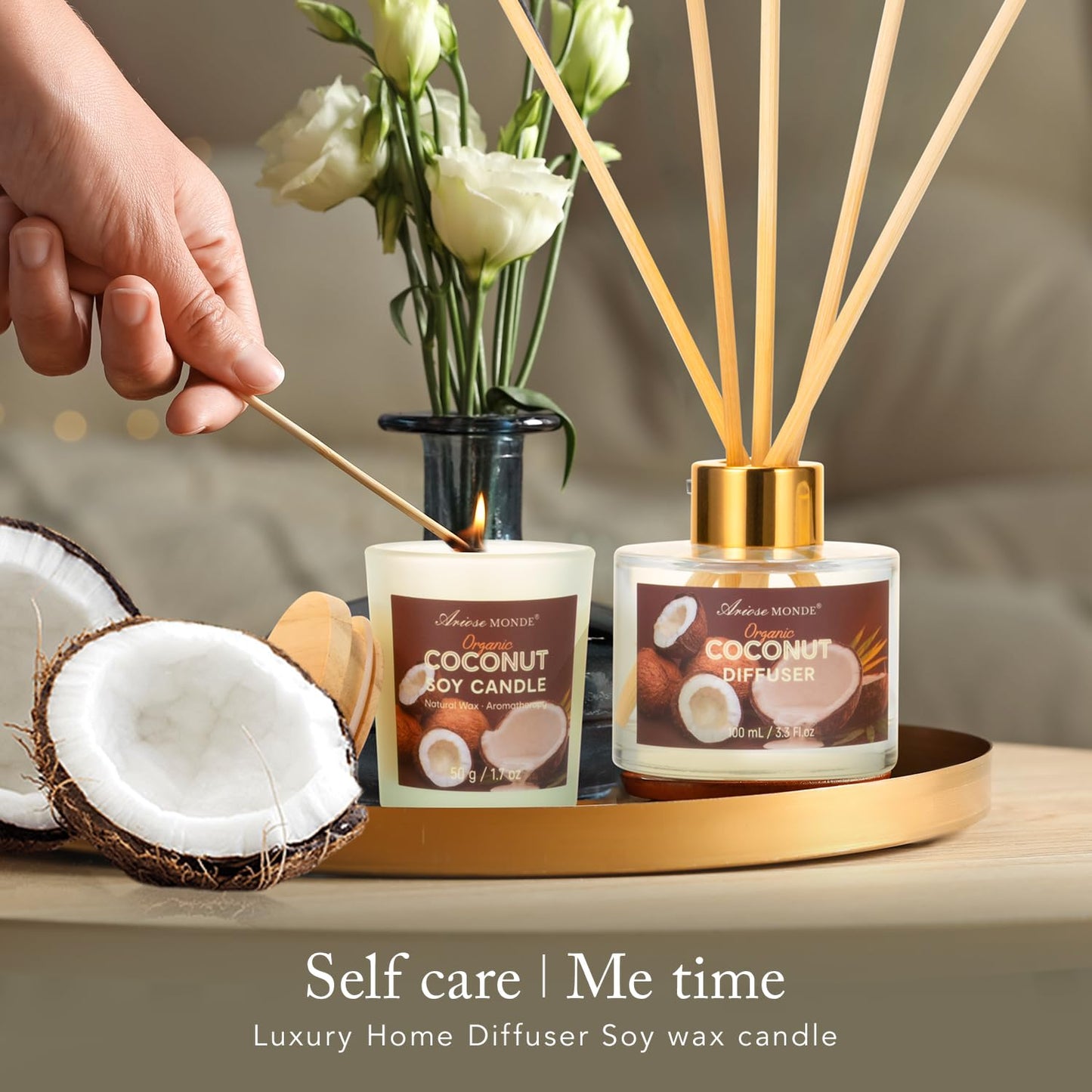 Spa Gift Basket for Women, Coconut Luxury Gift Set with Shower Gel, Bubble Bath, Hand Cream, Bath Soap, Bath Salt, Essential Oil, Luxury Bath and Body Gift Kit for Christmas