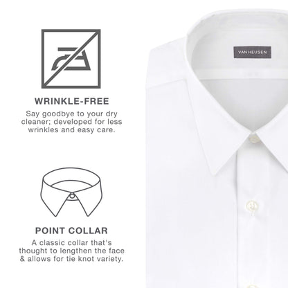 Van Heusen Men's Short Sleeve Dress Shirt Regular Fit Poplin Solid, White, 15.5" Neck