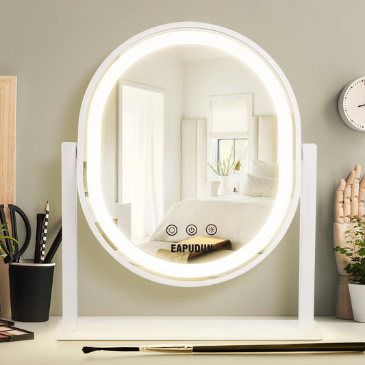 EAPUDUN Oval Vanity Mirror with Lights 3 Colors Modes Hollywood Lighted Makeup Mirror with Smart Touch Control Brightness Adjustable & 360°Rotation