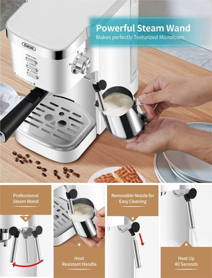 Gevi 20 Bar Espresso Machine, Cappuccino Machine with Milk Frother Steam Wand, Compact Espresso Super Automatic Espresso Machines for home with 34oz Removable Water Tank for Espresso Machines