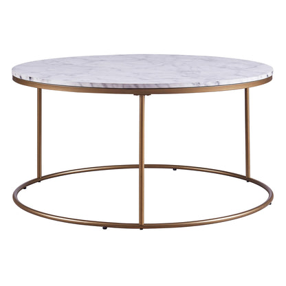 Versanora Marmo Round Circle Shape Coffee Side End Table with Faux Marble Top, 18 inch Height, Marble