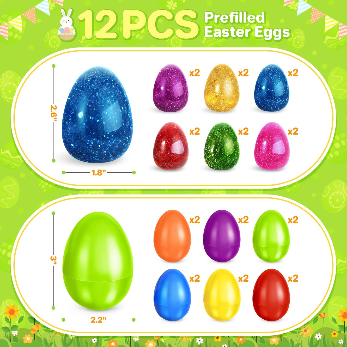SpringFlower 12 Pack Prefilled Easter Eggs With Squeeze Toys, Easter Basket Stuffers for Kids Toddlers, Stress Relief Toys For Easter Party Favors, Easter Gifts For Kids, Filled Easter Egg For Kids