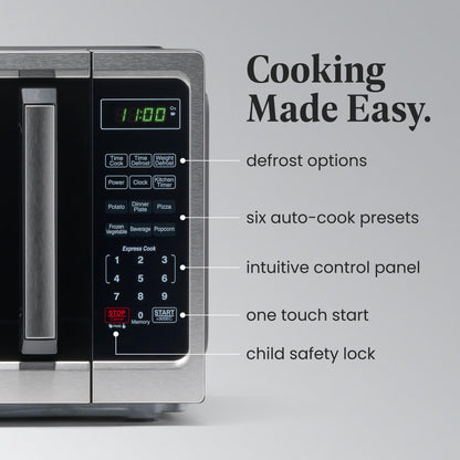 Farberware Countertop Microwave 900 Watts, 0.9 cu ft - Microwave Oven With LED Lighting and Child Lock - Perfect for Apartments and Dorms - Easy Clean Stainless Steel