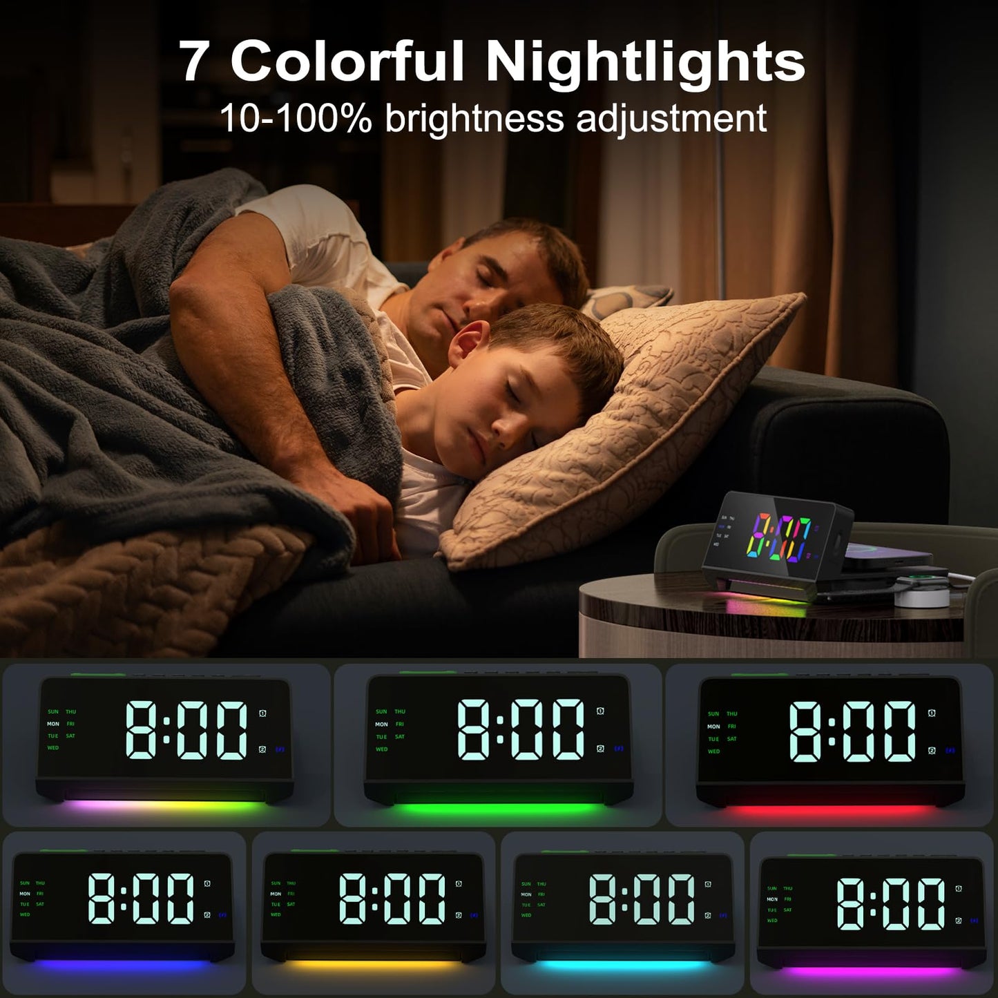 Night Light Alarm Clock With Wireless Charging Station
