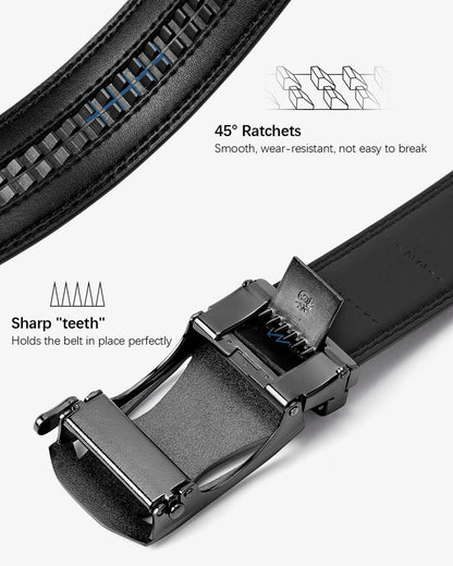 BOSTANTEN Mens Belt Leather Ratchet Dress Belt with Sliding Adjustable Buckle, Trim to Fit