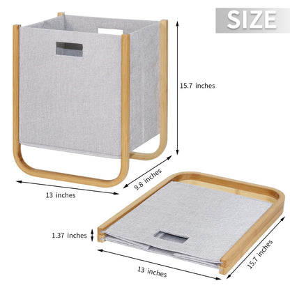 EZDeco Laundry Basket with Bamboo,30L Thickened Foldable Hampers for Laundry,Small Laundry Hamper Organization and Storage for RV,Children's Clothes and Toys,Bathroom,Bedroom,Dorm,Room,Sturdy