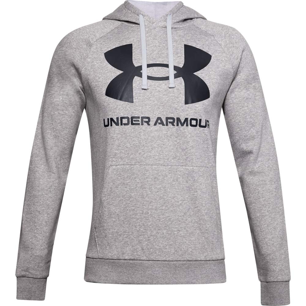 Under Armour Mens Rival Fleece Big Logo Hoodie , Mod Gray Light Heather (011)/Black , Large Tall