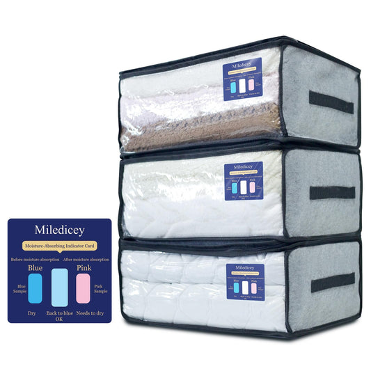 Miledicey 3-Ply Upgraded Cloth Bags for Blanket with Humidity Indicator (3 packs) | 90L Large Capacity Clothes Containers for Storing Comforter | Dust Proof Closet Orgnizer