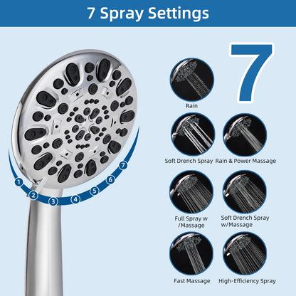 Hygie Rinse All Metal 10 Inches Rainfall Shower Head with 7-Spray Handheld Spray Combo, Adjustable Folded Extension Arm, 71 Inch Stainless Steel Shower Hose and 3 Settings Diverter, Chrome