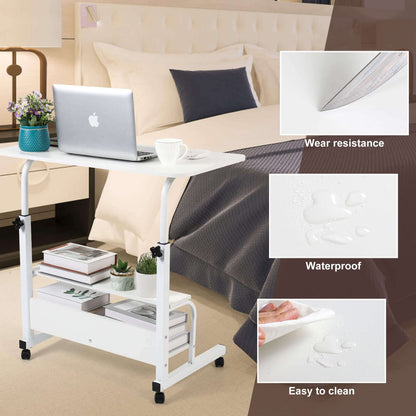 Bedroom Bedside Storage Rack Table Small Spaces Home Office Desk Height Adjustable Home Office Desk Multifunctional Table with Wheels Minimalist Portable Laptop Gaming Desk Size 15.7*31.5 Inch White